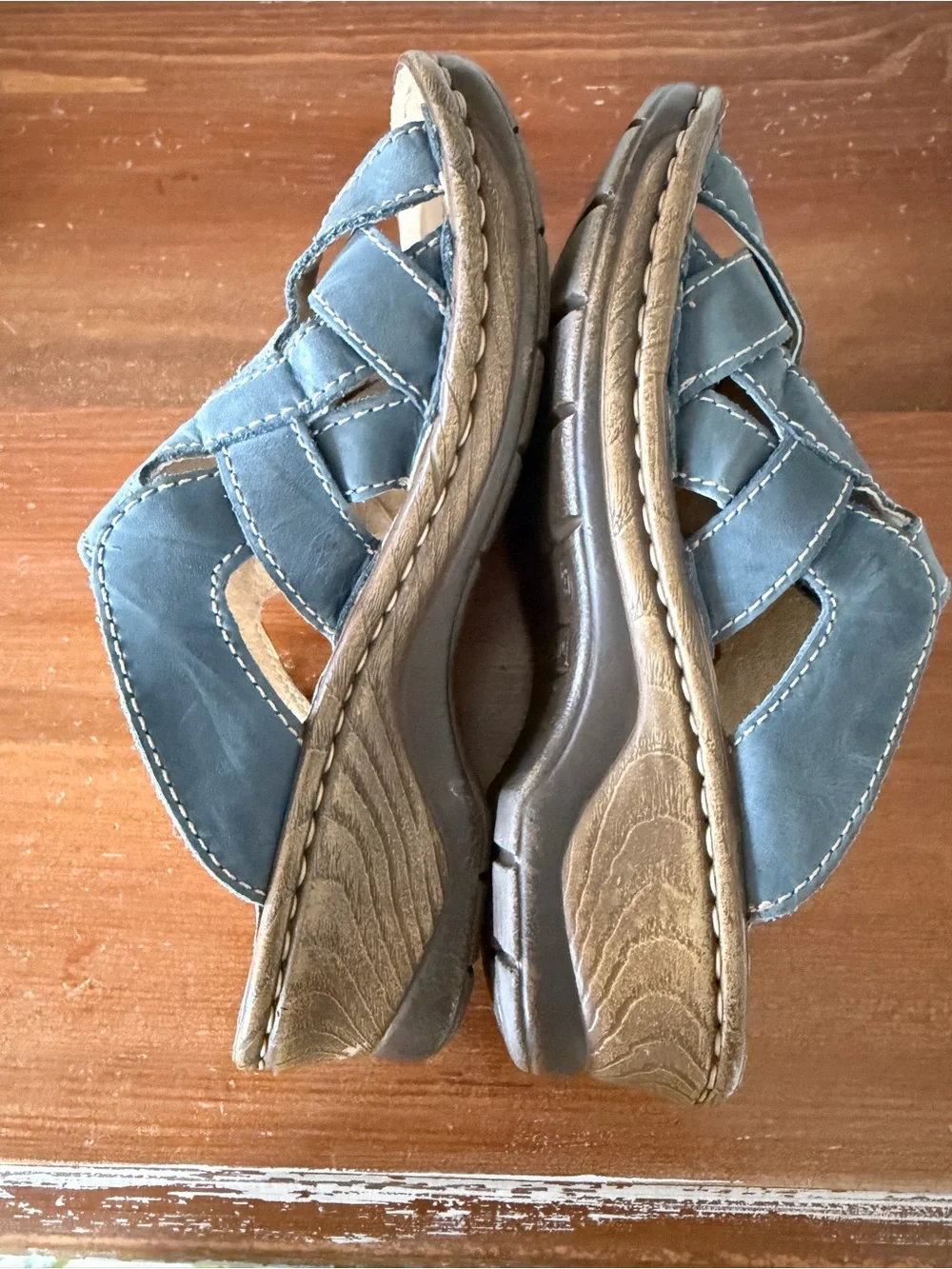 Josef Seibel Slate Blue Leather Cutout Sandals